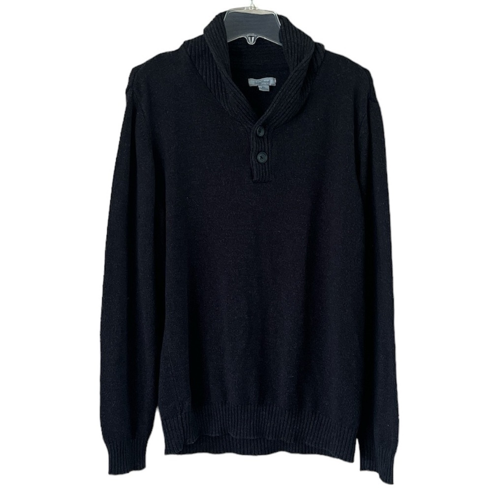 Method Men’s Pull Over Sweater Ribbed Collar V-neck Long Sleeves Black Size XL